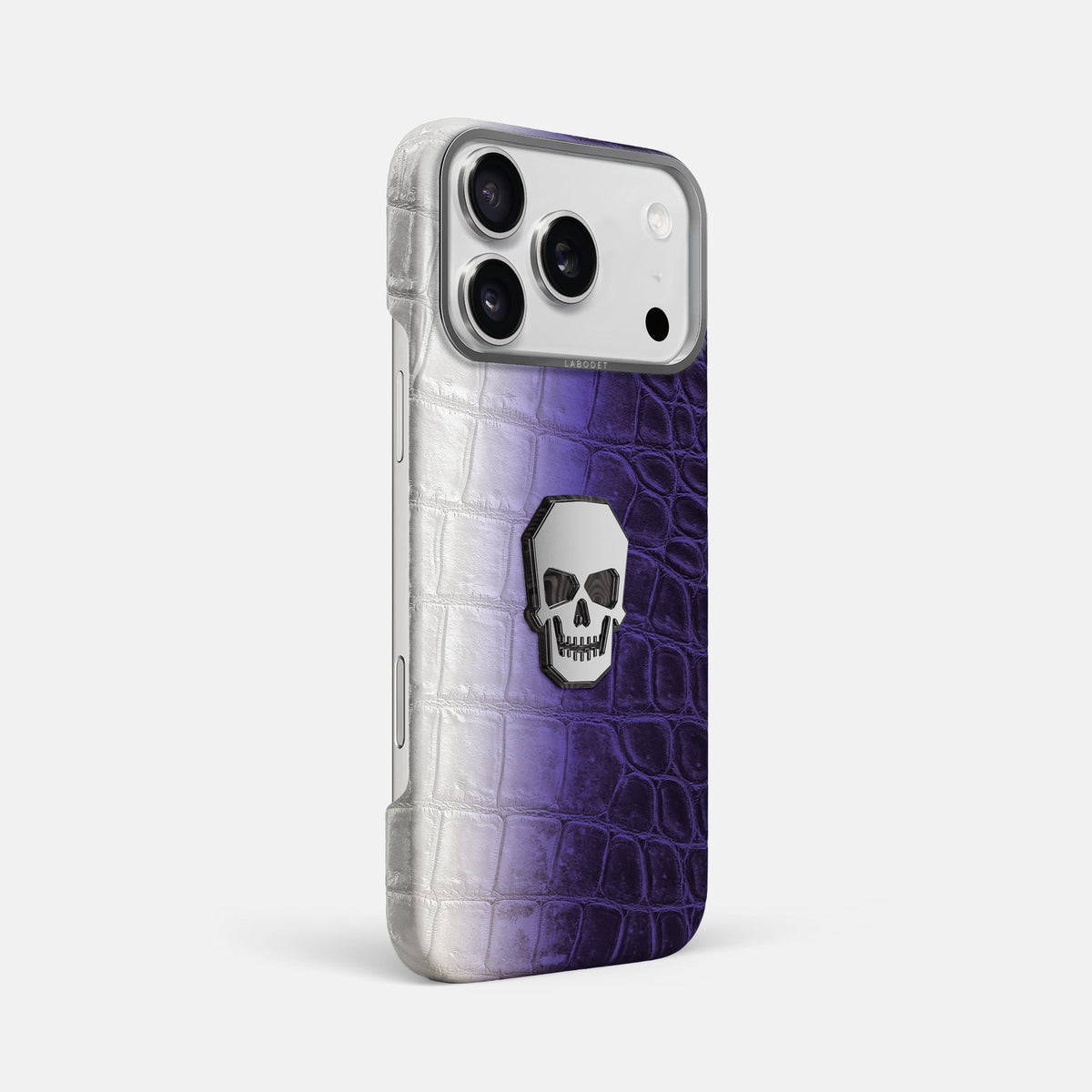 Classic Case With Titanium Skull For iPhone 18 Pro Max In Himalayan Crocodile -2 | Purple-Steel