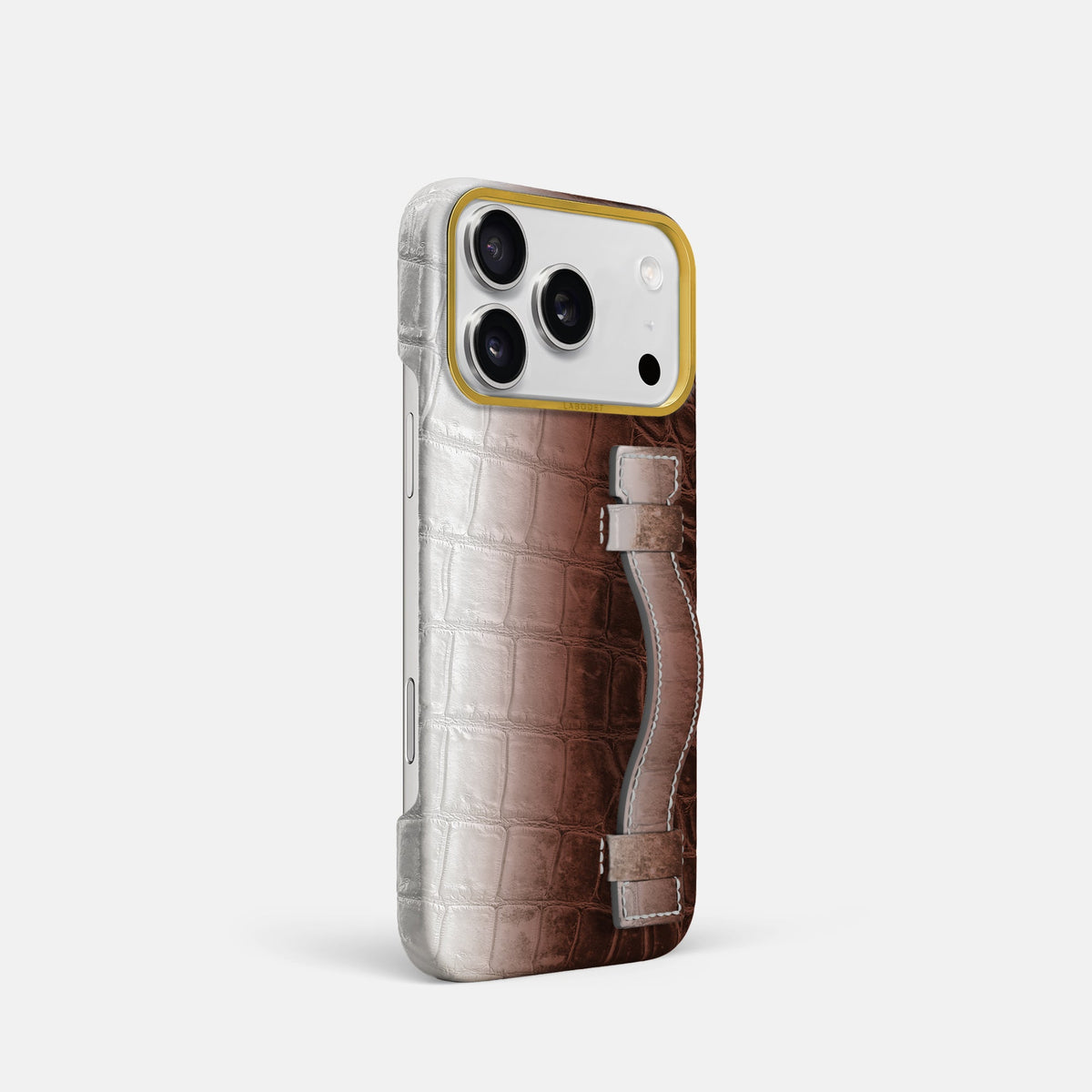 Handle Case For iPhone 18 Pro In Himalayan Crocodile -2 | Dark-Brown-Gold