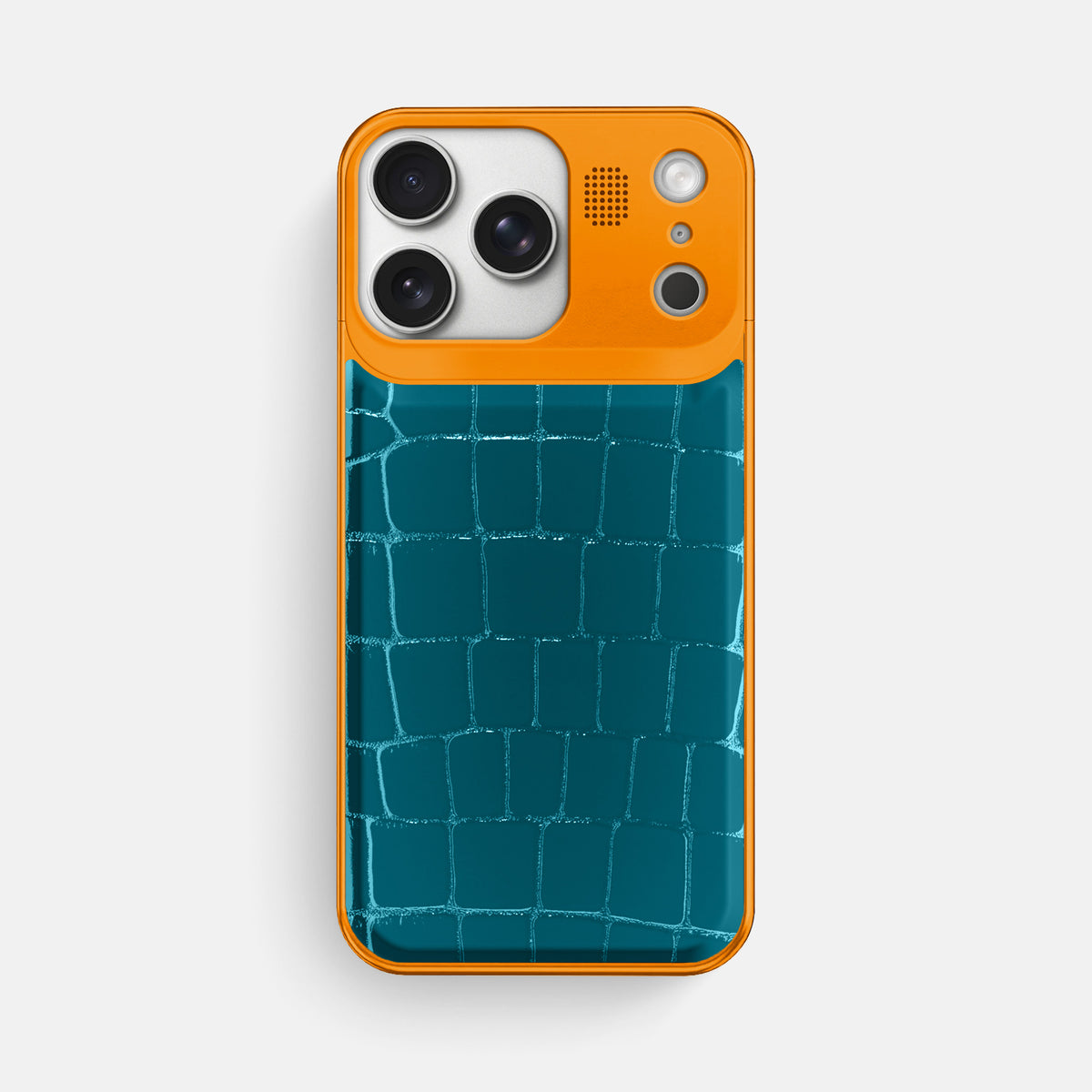 Metal Case For iPhone 17 Pro Max In Shiny Alligator -1 | Curacao-Orange