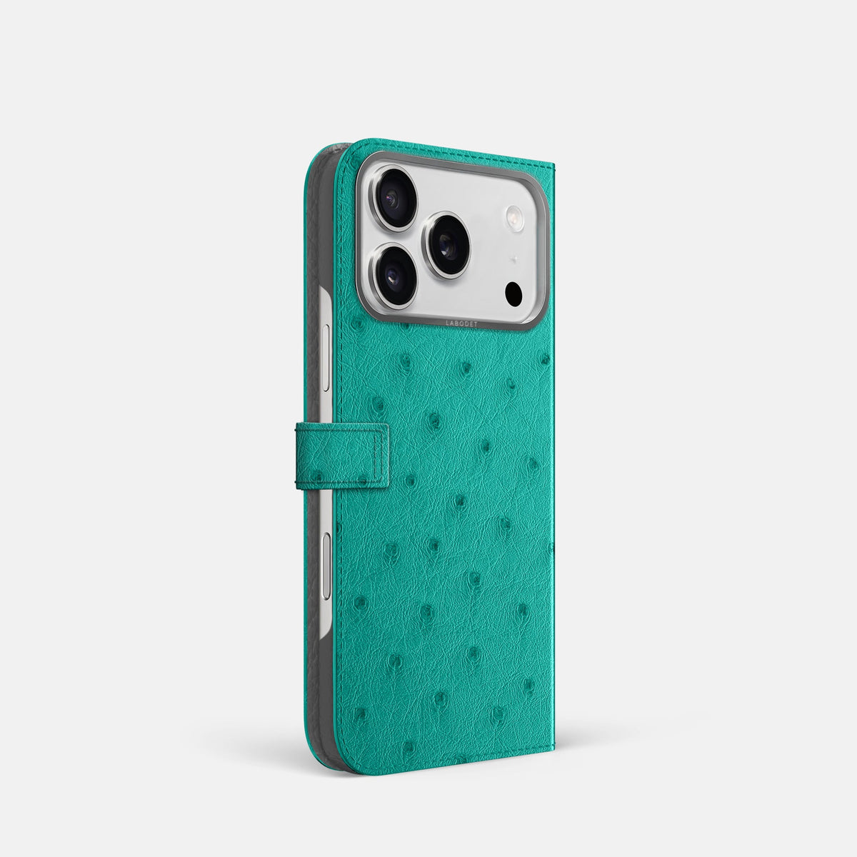 Folio Case with Clasp For iPhone 18 Pro In Ostrich -1 | Turquoise-Steel