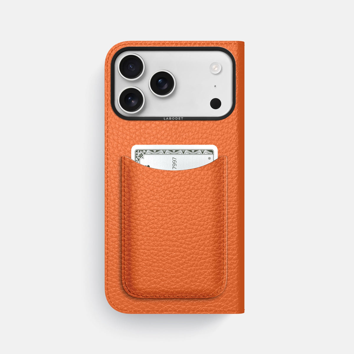 Folio Case with Card For iPhone 18 Pro Max In Calf -3 | Orange-Black