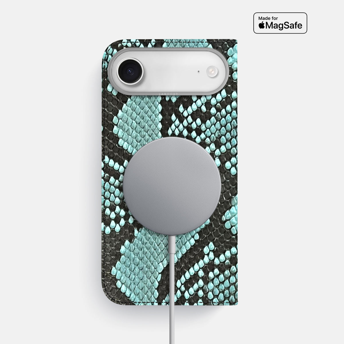 Folio Case For iPhone 17 Air In Deluxe Python -3 | Blue-Lagoon-Steel