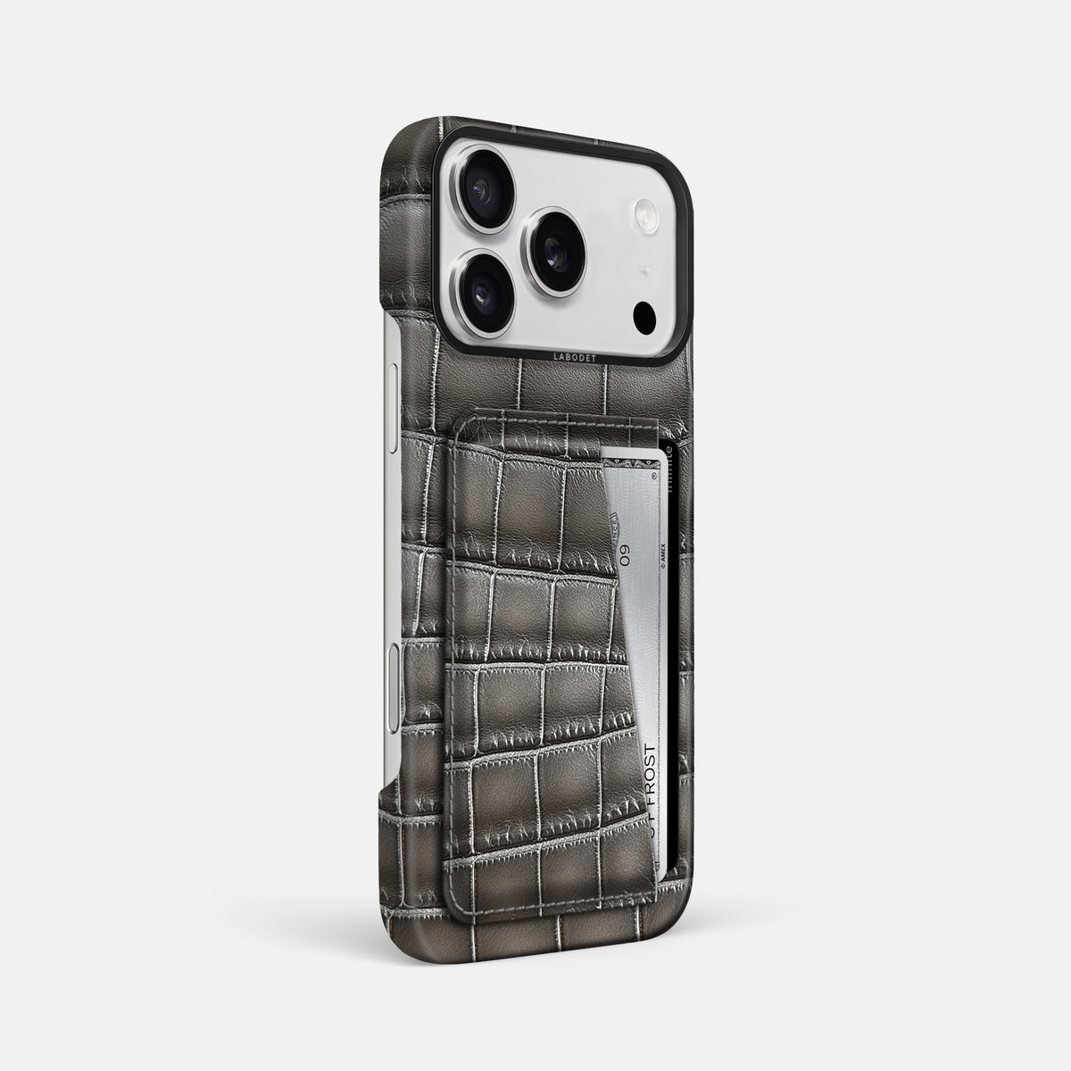 Double Card Case For iPhone 17 Pro Max In Patina Alligator -2 | Grey-Black