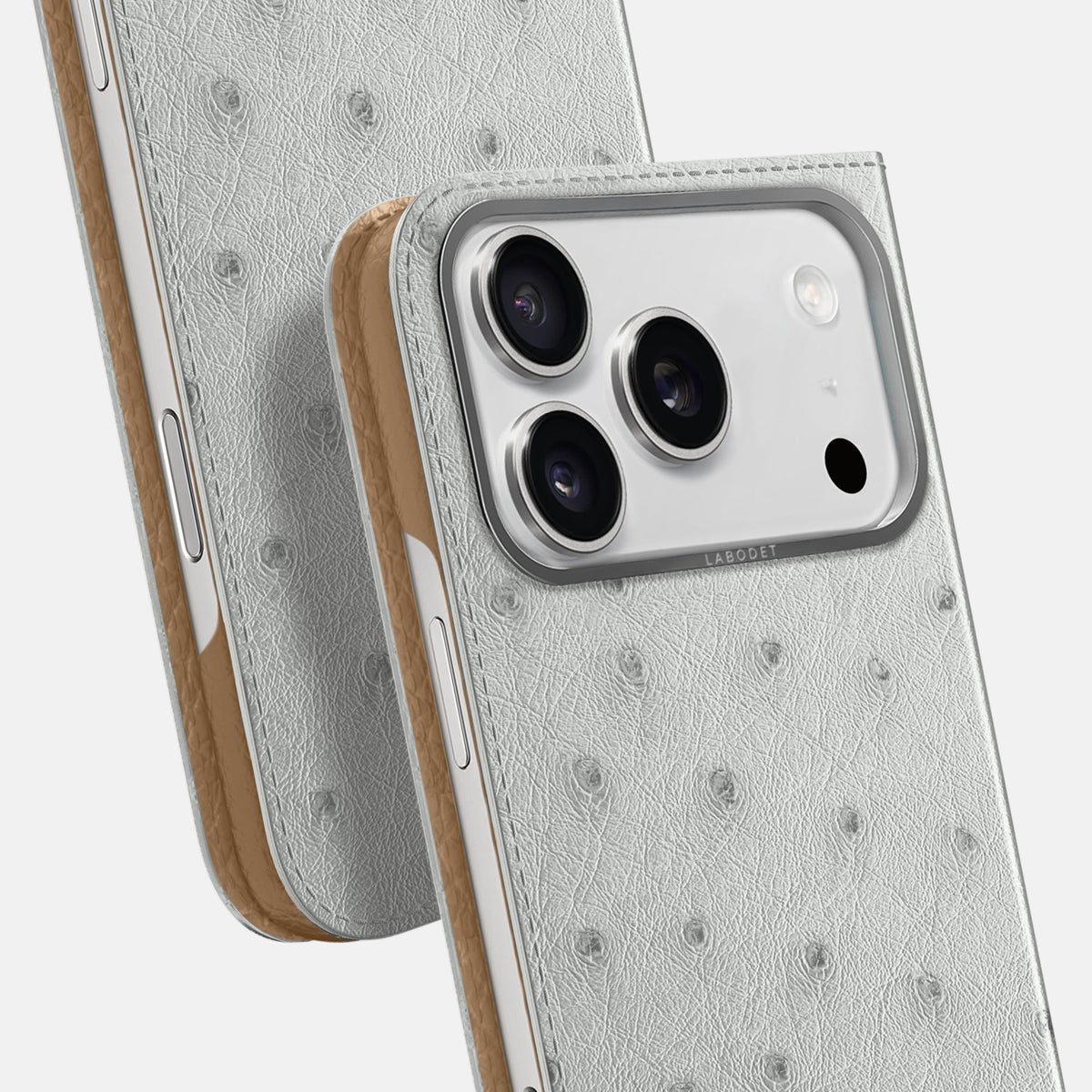 Folio Case For iPhone 18 Pro In Ostrich -5 | White-Steel