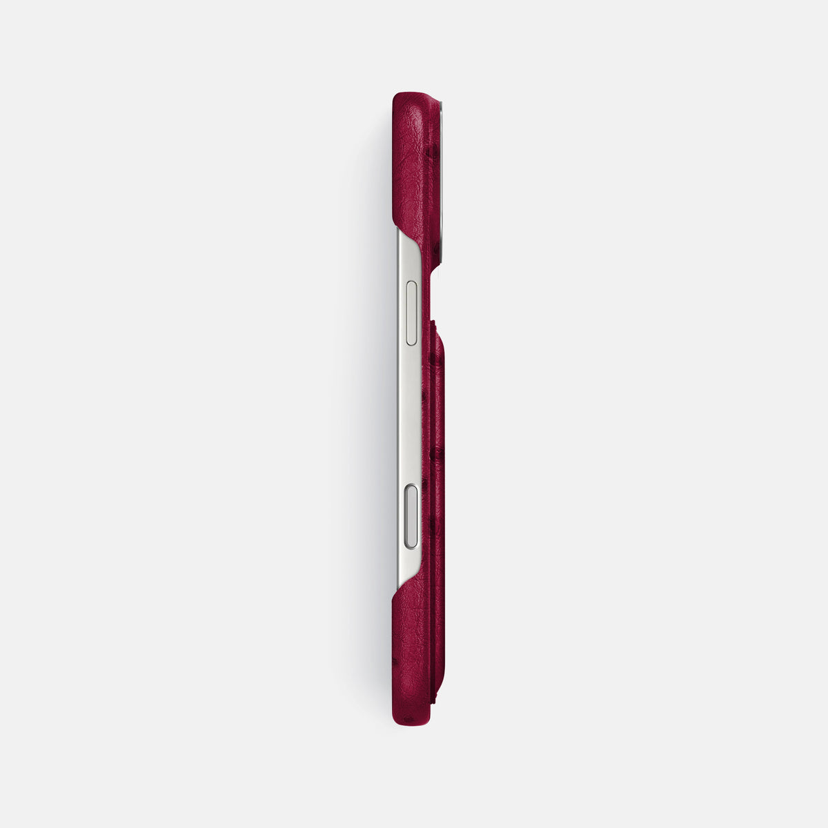 Double Card Case For iPhone 17 Pro Max In Ostrich -3 | Bordeaux-Steel