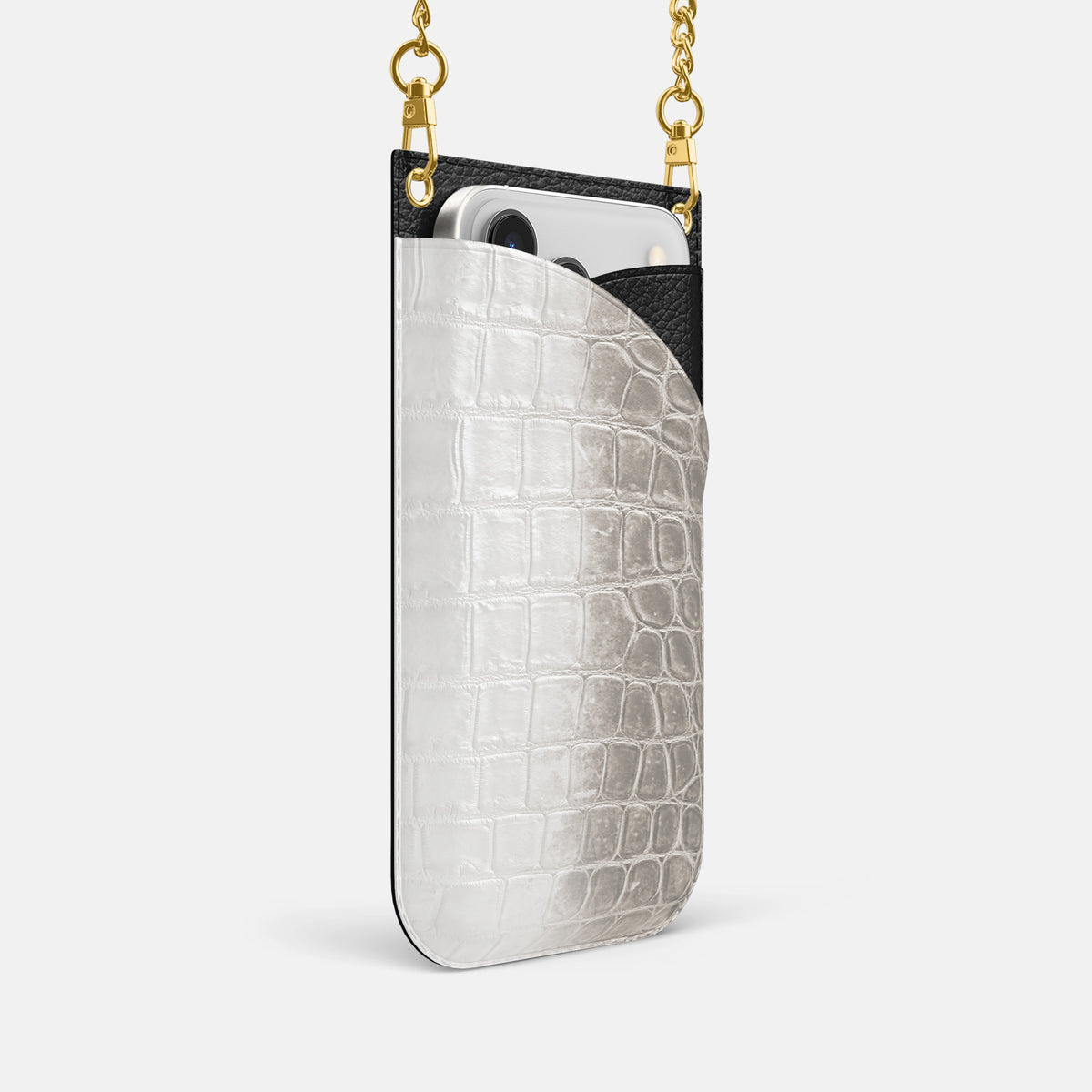 Crossbody Bag For iPhone 17 Pro In Himalayan Crocodile -2 | Grey-Gold