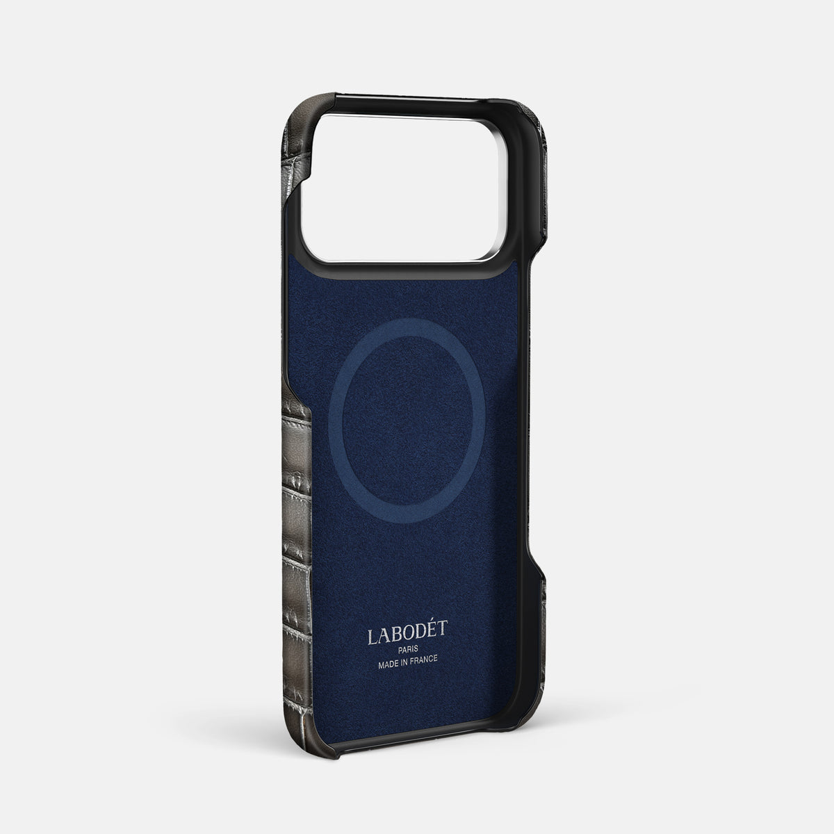 Double Card Case For iPhone 17 Pro Max In Patina Alligator -4 | Grey-Steel
