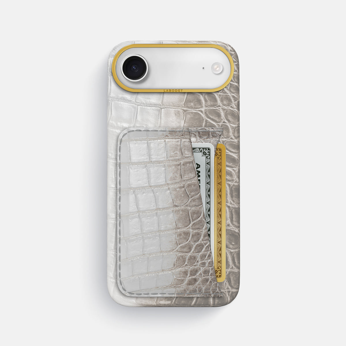 Double Card Case For iPhone 17 Air In Himalayan Crocodile -1 | Grey-Gold