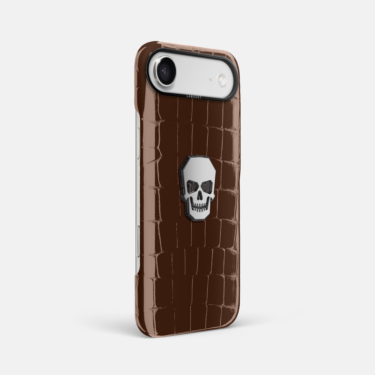 Classic Case With Titanium Skull For iPhone 17 Air In Shiny Alligator -2 | Brown-Black