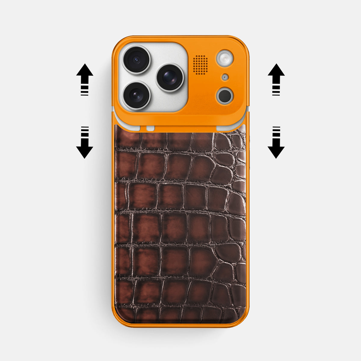 Metal Case For iPhone 17 Pro Max In Patina Alligator -2 | Havana-Brown-Orange