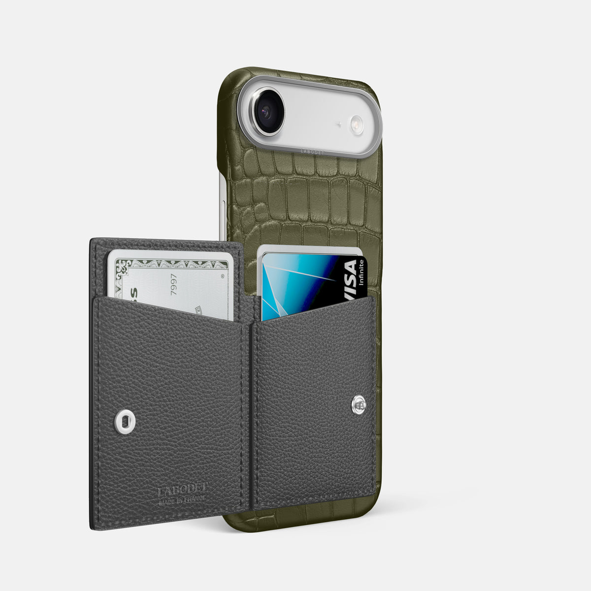 Bi-Fold Case For iPhone 17 Air In Alligator -2 | Kaki-Green-Steel