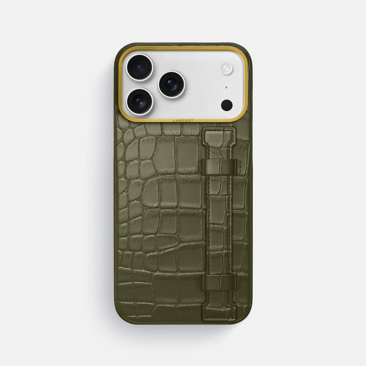 Handle Case For iPhone 17 Pro Max In Alligator -1 | Kaki-Green-Gold