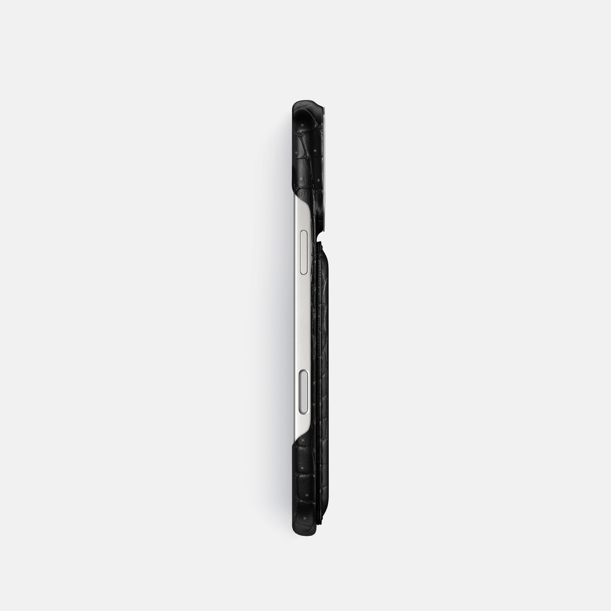 Double Card Case For iPhone 17 Pro In Porosus Crocodile -3 | Black-Steel