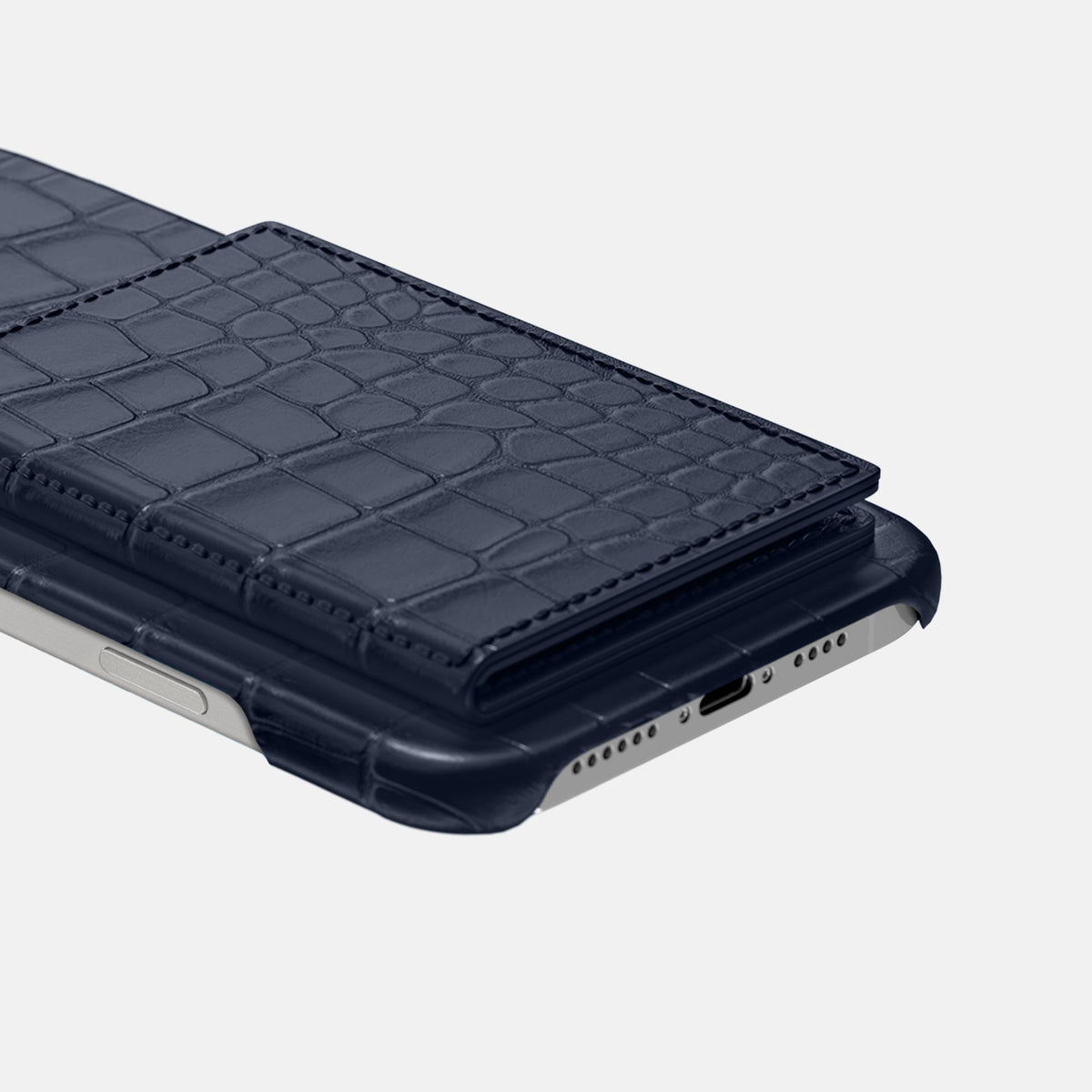 Bi-Fold Case For iPhone 18 Pro In Alligator -4 | Navy-Blue-Steel