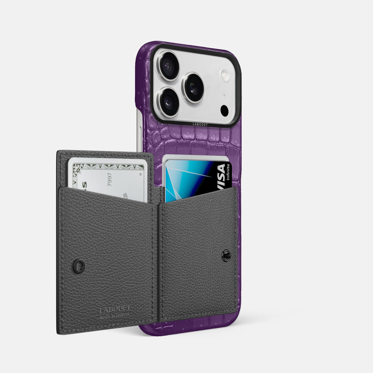 Bi-Fold Case For iPhone 18 Pro Max In Porosus Crocodile -2 | Purple-Black
