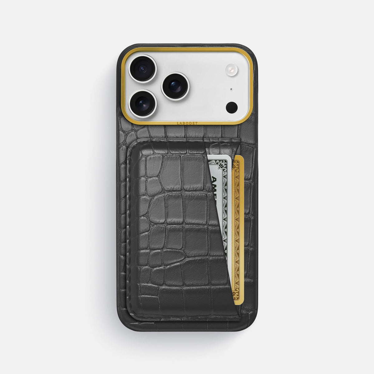 Double Card Case For iPhone 18 Pro Max In Alligator -1 | Grey-Gold