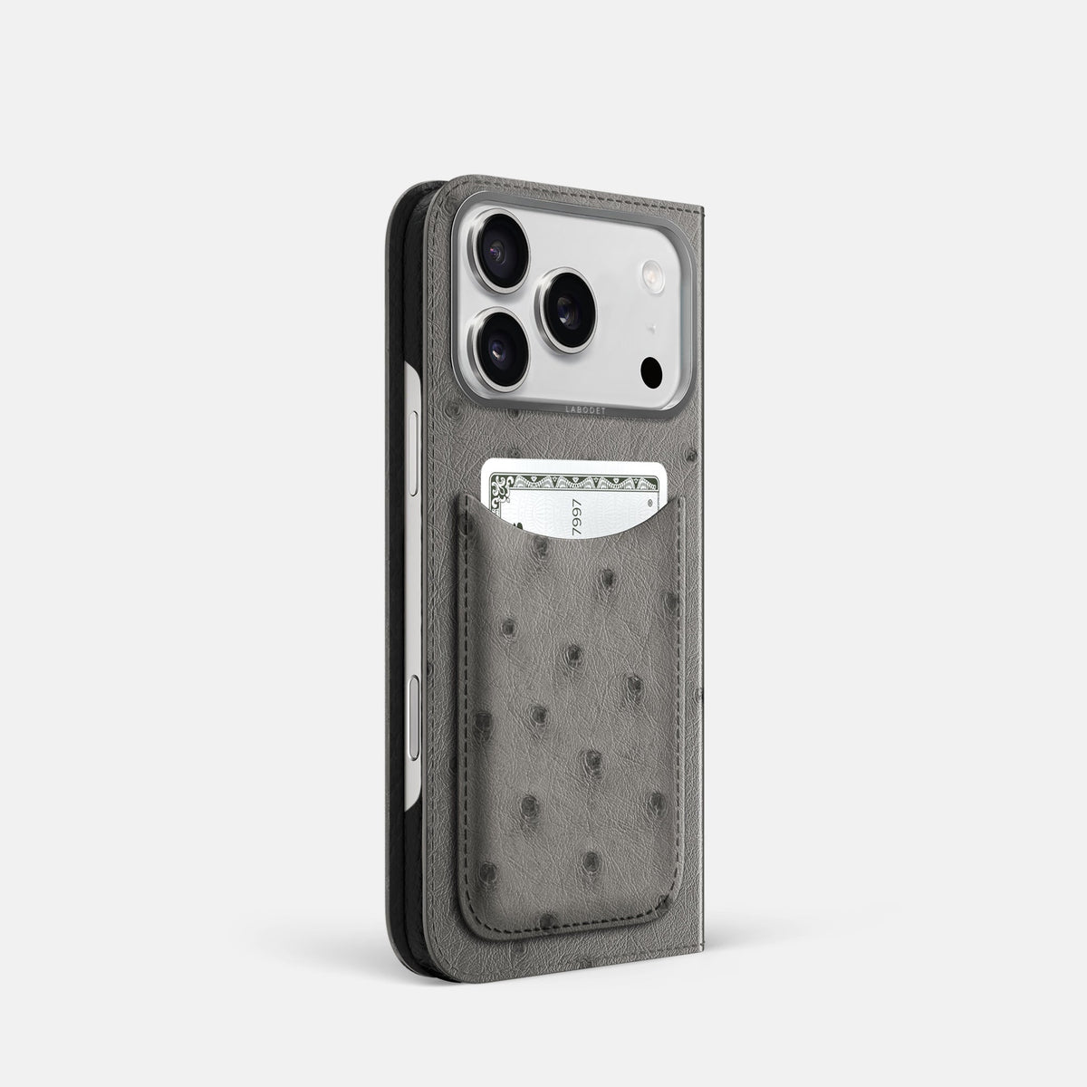 Folio Case with Card For iPhone 18 Pro In Ostrich -1 | Grey-Steel