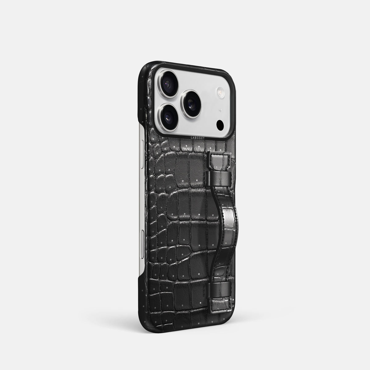 Handle Case For iPhone 17 Pro In Porosus Crocodile -2 | Shiny-Black-Black