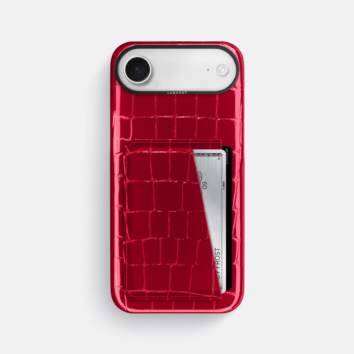 Double Card Case For iPhone 17 Air In Shiny Alligator -1 | Cherry-Black