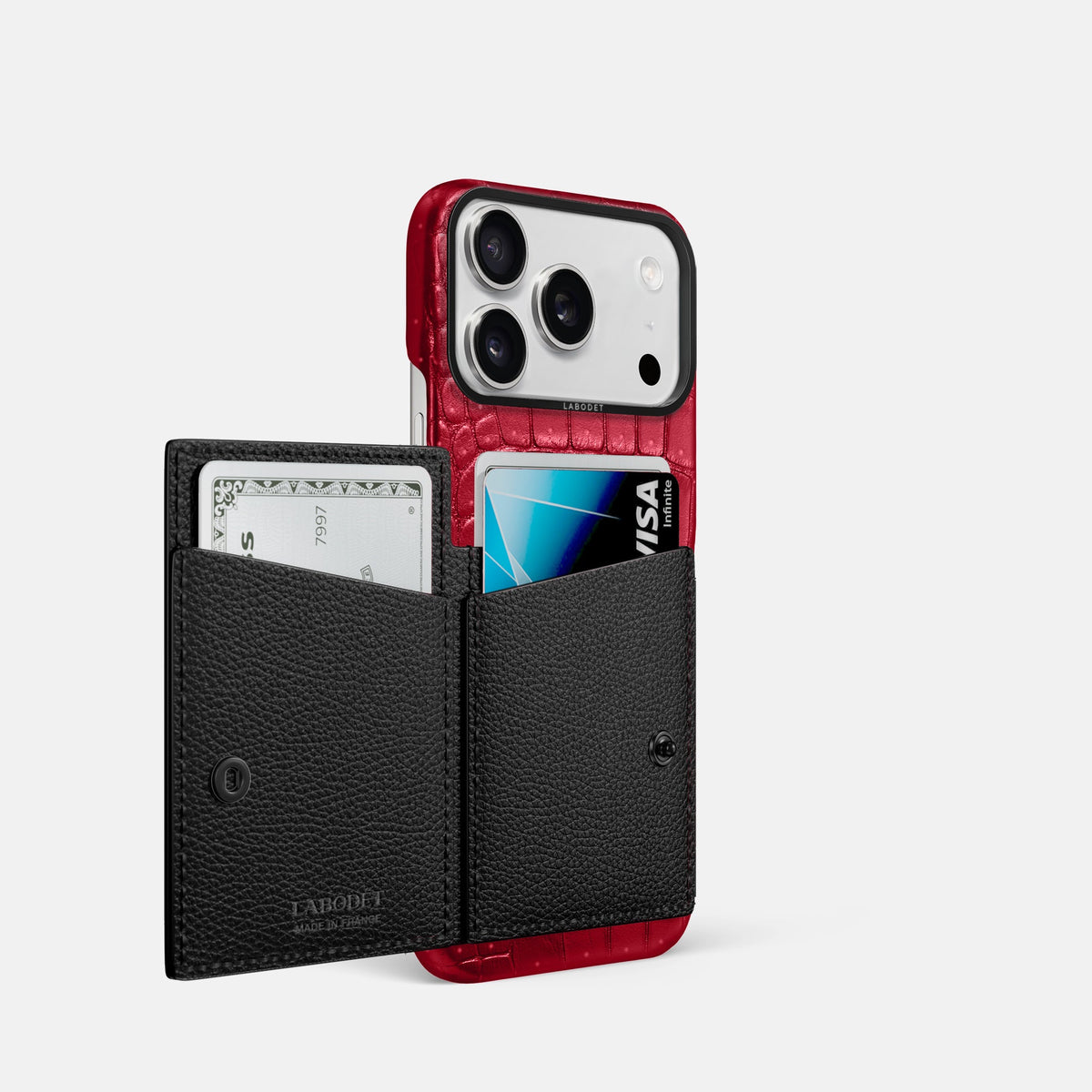 Bi-Fold Case For iPhone 18 Pro In Porosus Crocodile -2 | Burgundy-Black