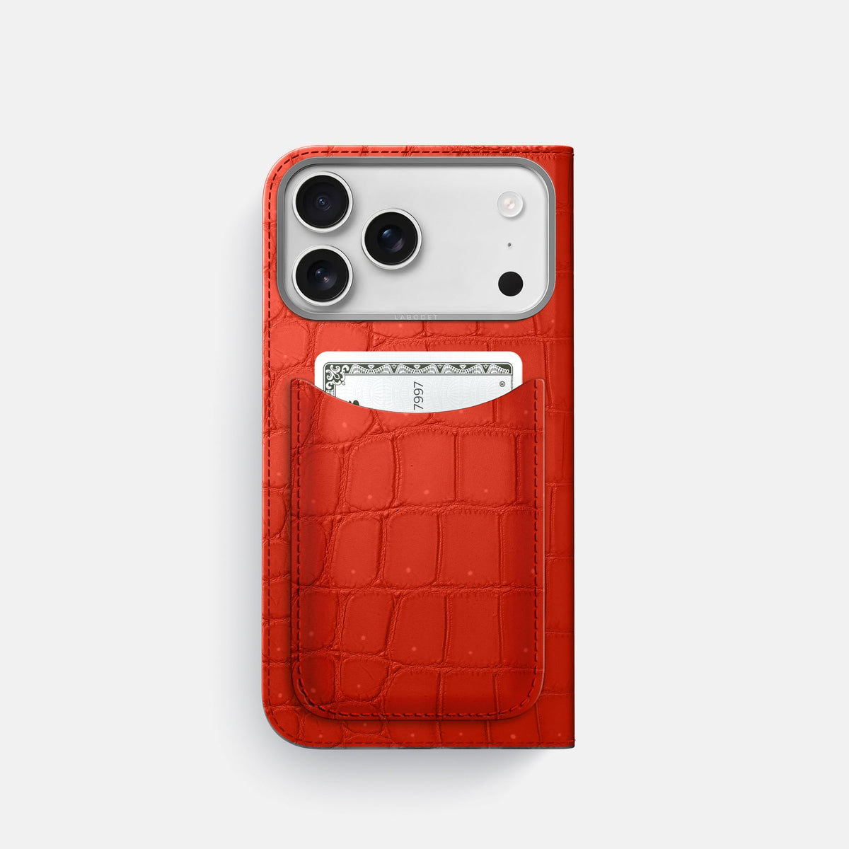 Folio Case with Card For iPhone 18 Pro In Porosus Crocodile -3 | Rust-Steel