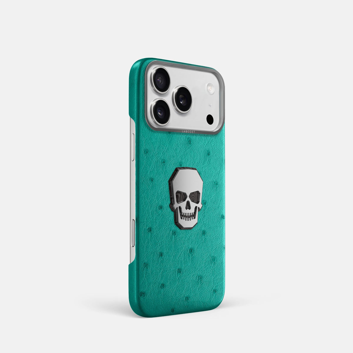Classic Case With Titanium Skull For iPhone 18 Pro In Ostrich -2 | Turquoise-Steel