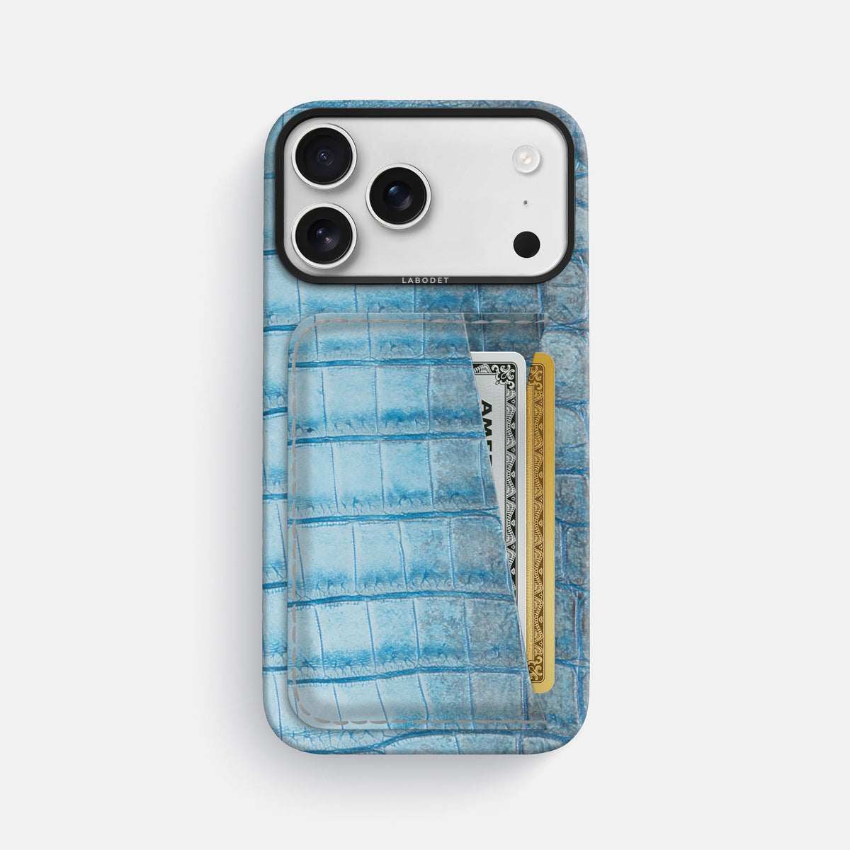 Double Card Case For iPhone 18 Pro Max In Himalayan Crocodile -1 | Ice-Blue-Black