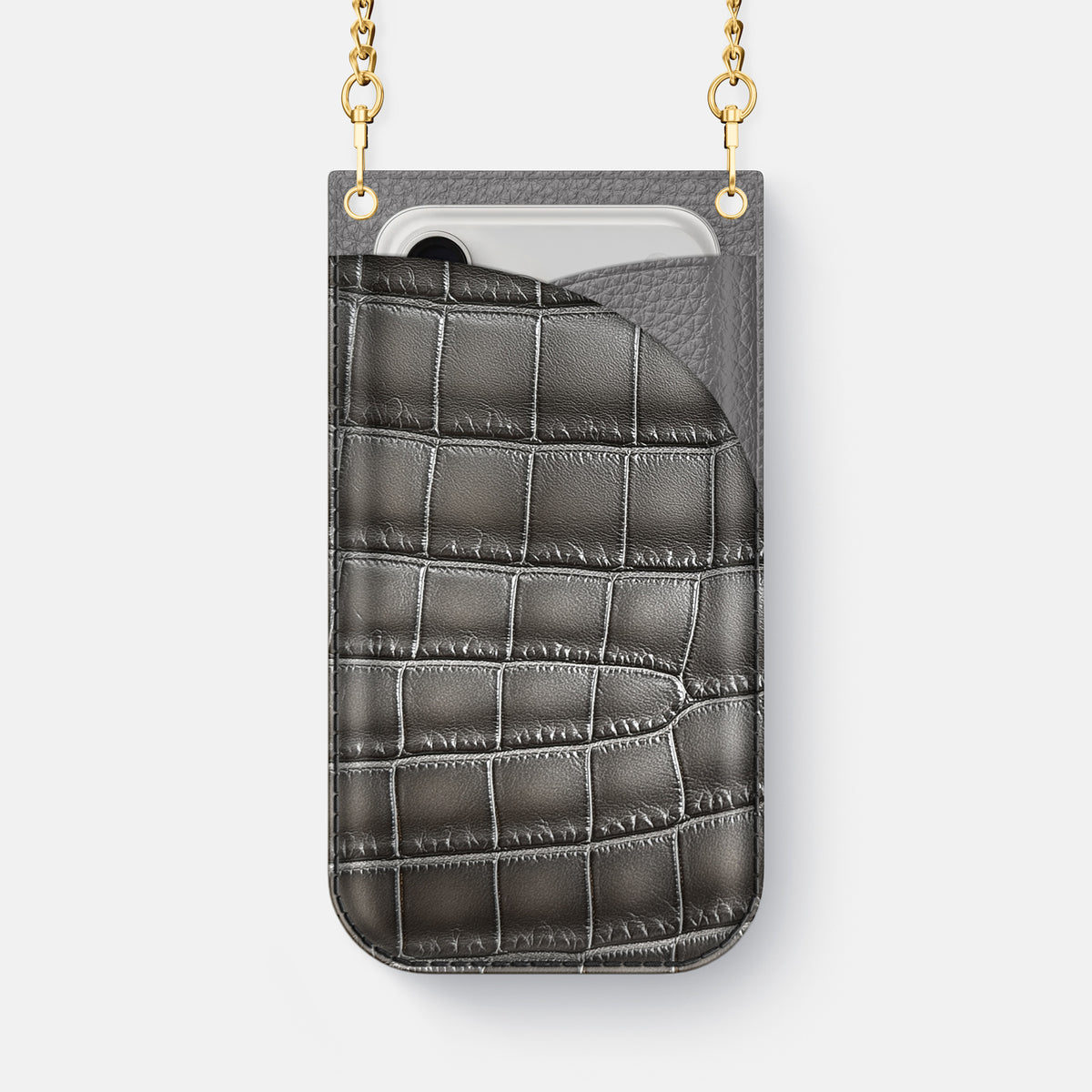 Crossbody Bag For iPhone 17 Air In Patina Alligator -1 | Grey-Gold