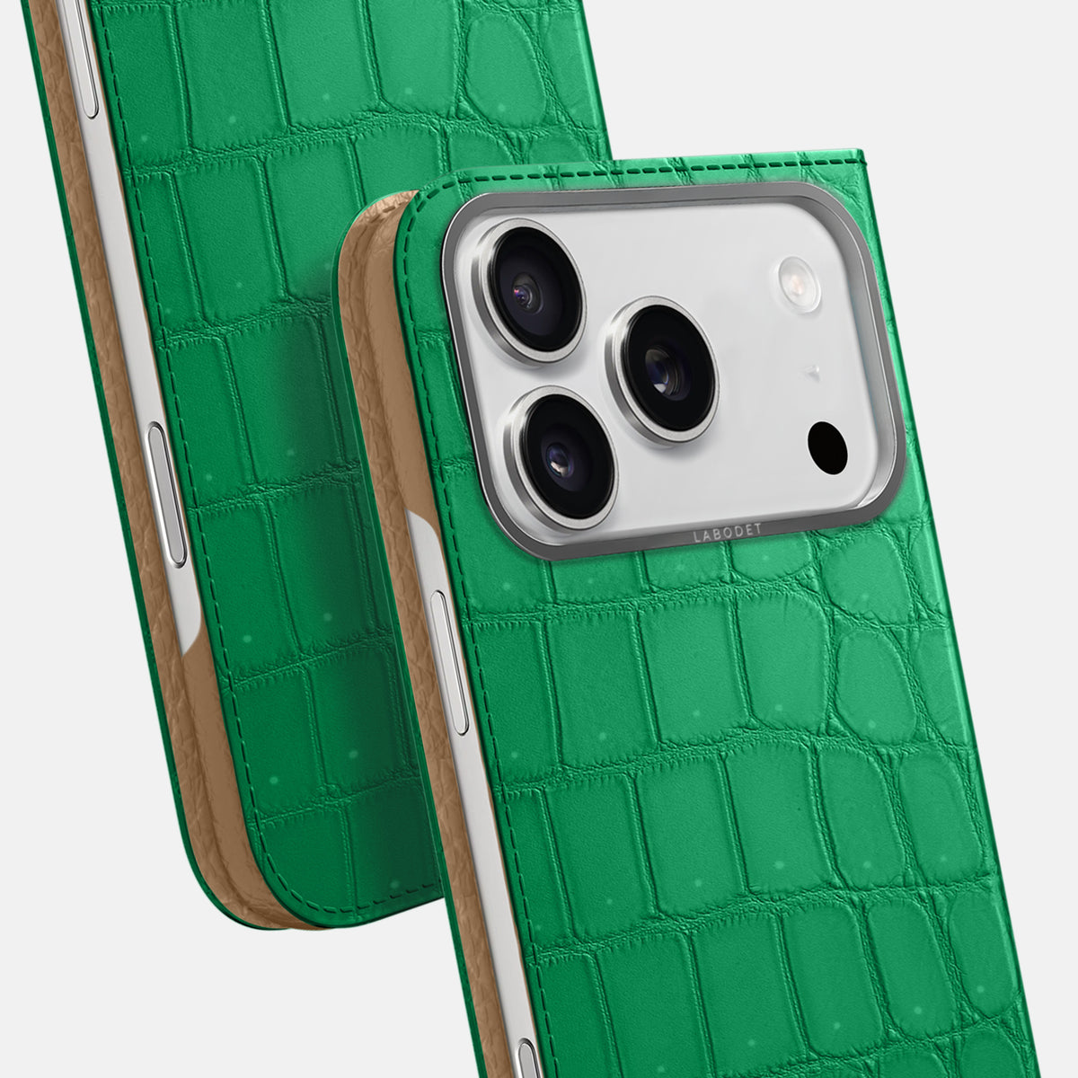 Folio Case For iPhone 17 Pro In Porosus Crocodile -5 | Cactus-Green-Steel