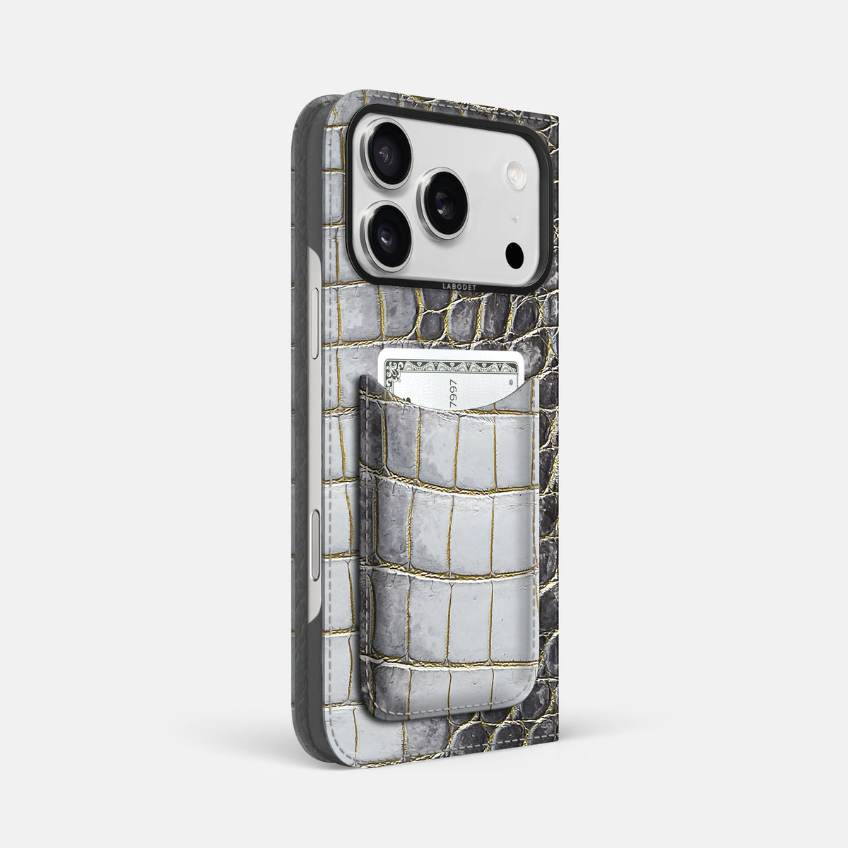 Folio Case with Card For iPhone 17 Pro Max In Himalayan Crocodile -1 | Gold-Black
