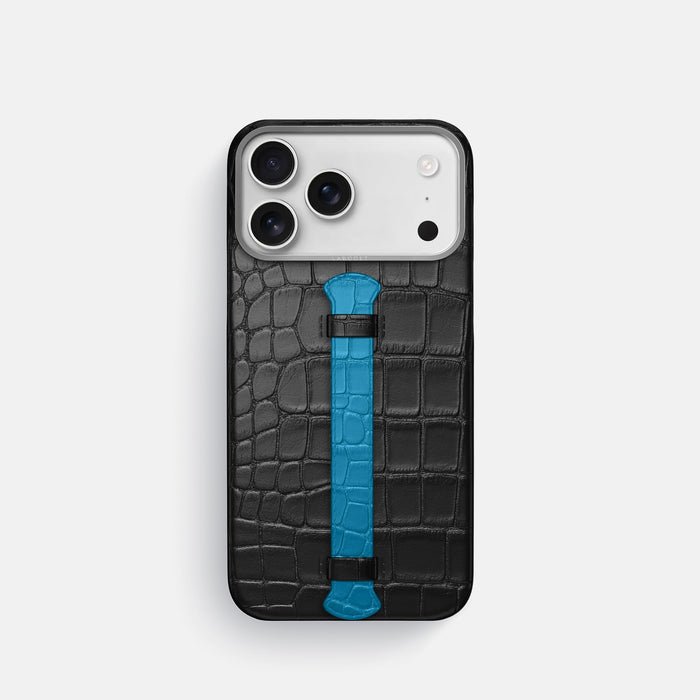 Center Handle Coloré For iPhone 18 Pro In Alligator -1 | Black-Steel