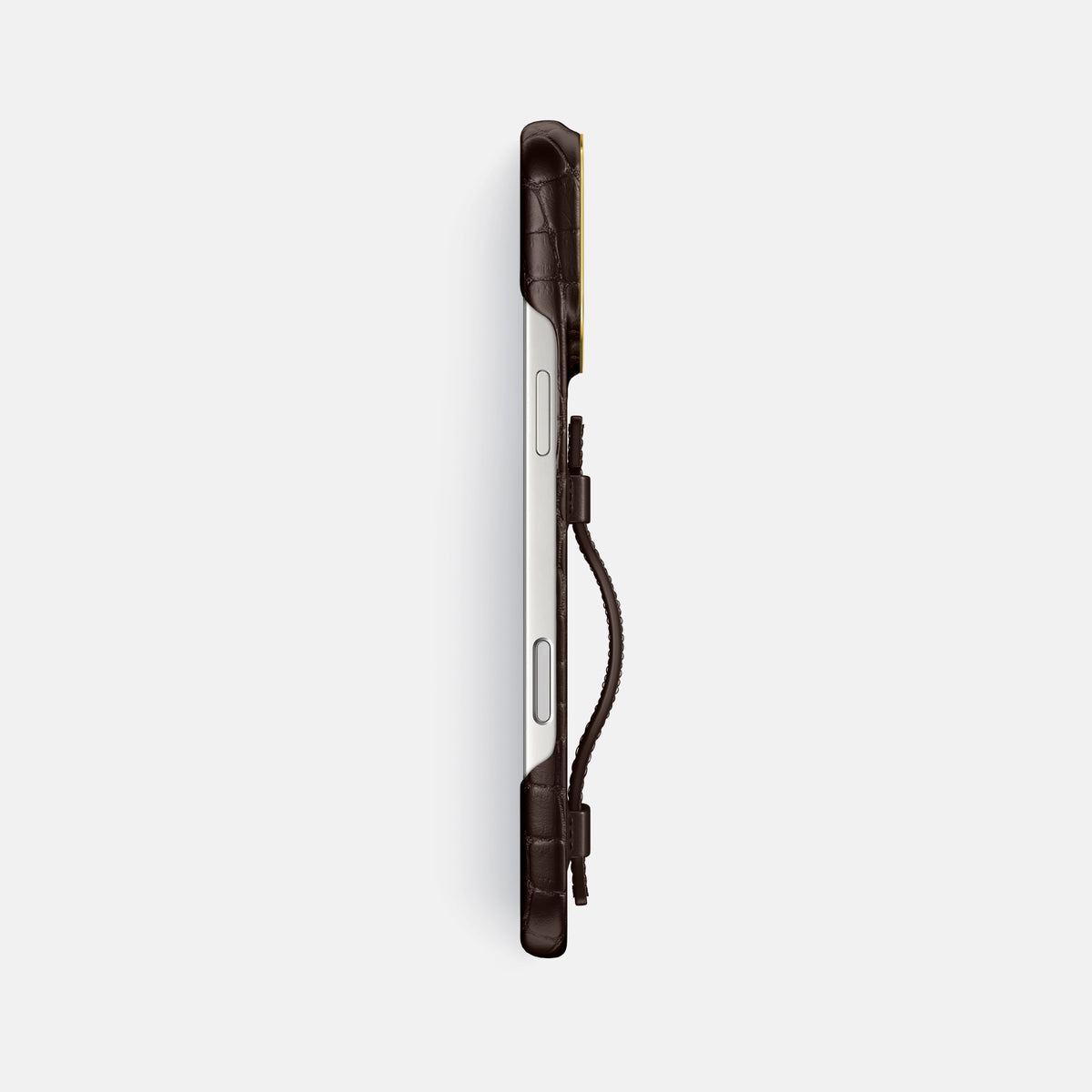 Handle Case For iPhone 17 Pro Max In Alligator -3 | Dark-Brown-Gold