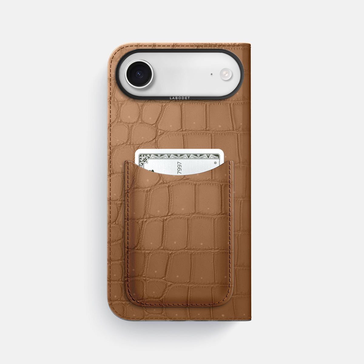 Folio Case with Card For iPhone 17 Air In Porosus Crocodile -3 | Milk-Chocolate-Black