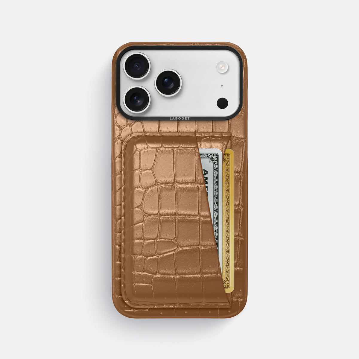Double Card Case For iPhone 17 Pro Max In Porosus Crocodile -1 | Milk-Chocolate-Black