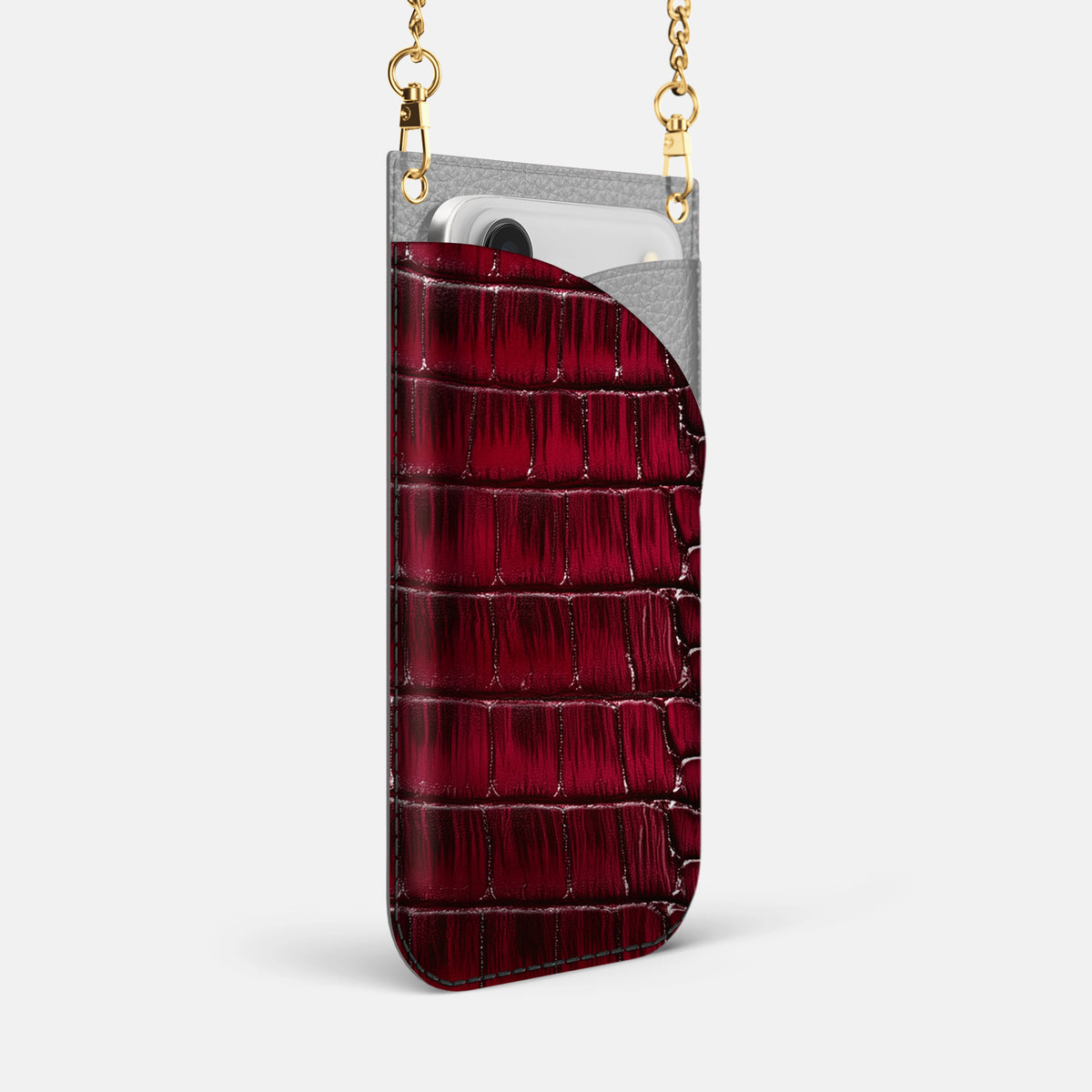 Crossbody Bag For iPhone 17 Air In Patina Alligator -2 | Havana-Burgundy-Gold