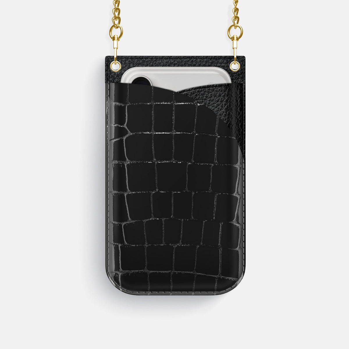 Crossbody Bag For iPhone 18 Pro In Shiny Alligator -1 | Black-Gold