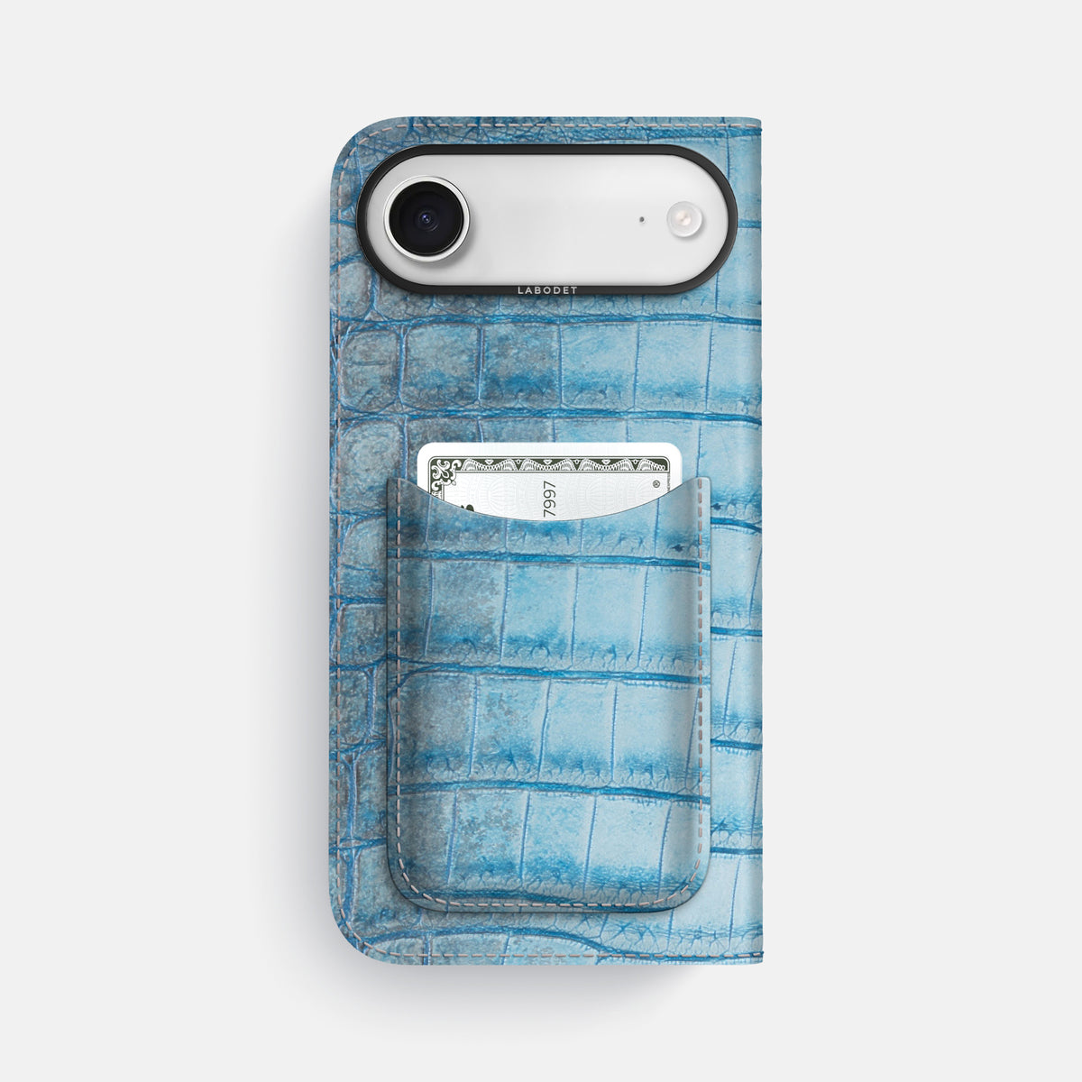 Folio Case with Card For iPhone 17 Air In Himalayan Crocodile -3 | Ice-Blue-Black