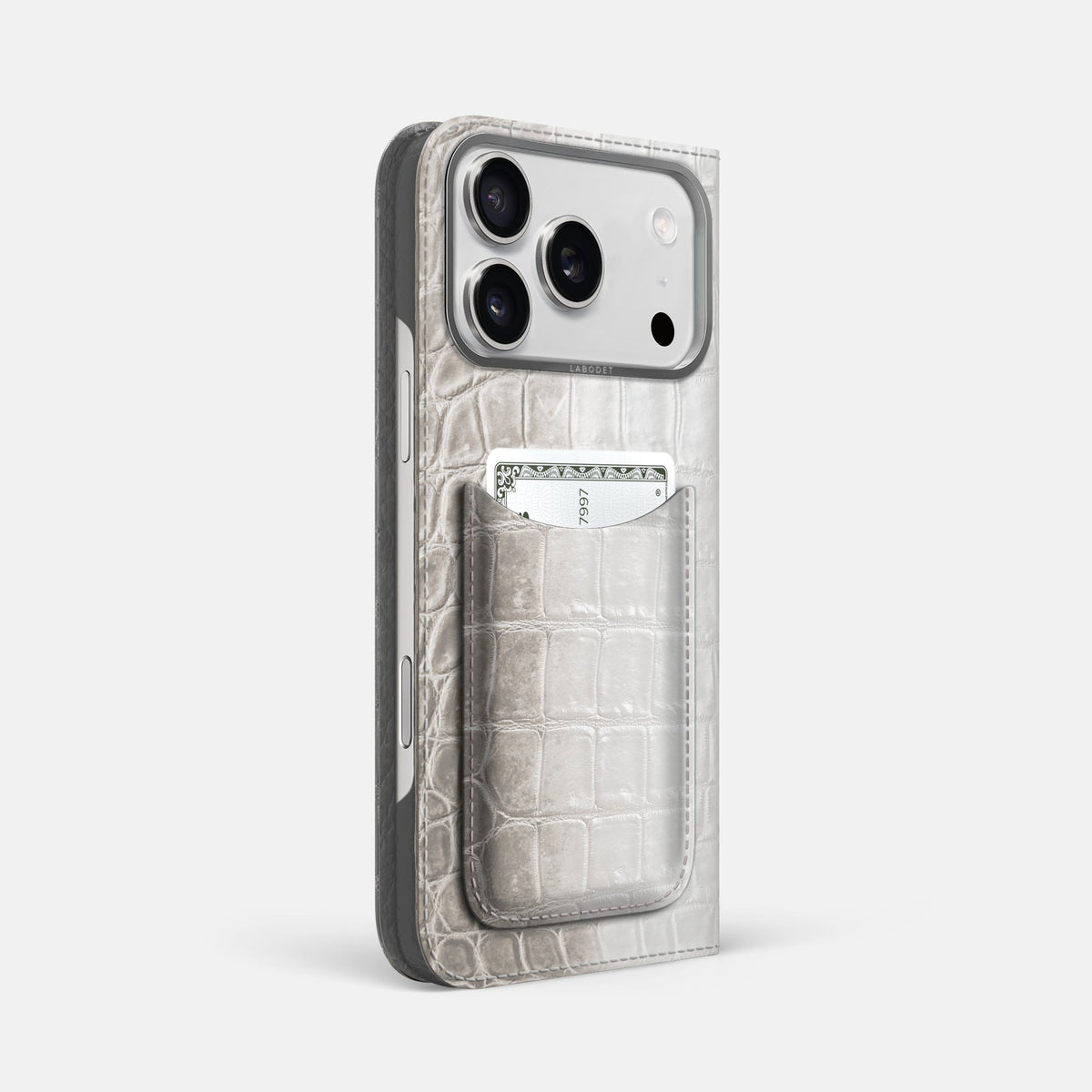 Folio Case with Card For iPhone 18 Pro Max In Himalayan Crocodile -1 | Grey-Steel