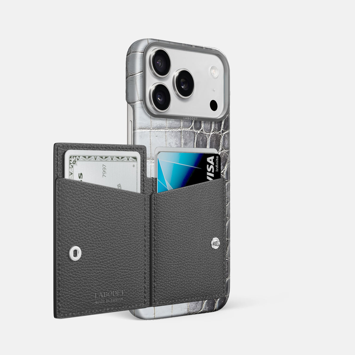 Bi-Fold Case For iPhone 18 Pro Max In Himalayan Crocodile -2 | Silver-Steel