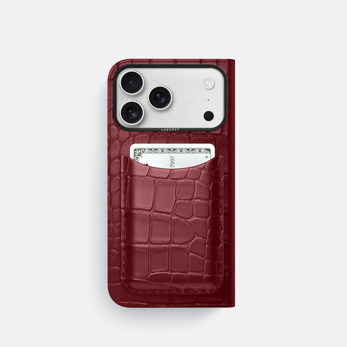 Folio Case with Card For iPhone 17 Pro In Alligator -3 | Burgundy-Black