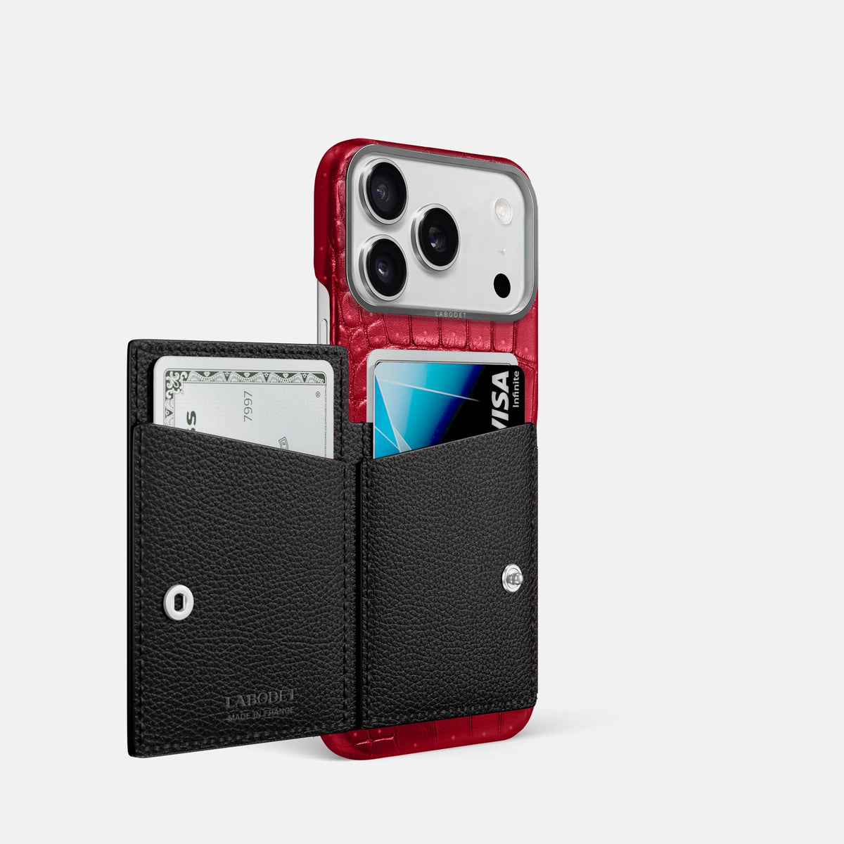 Bi-Fold Case For iPhone 18 Pro In Porosus Crocodile -2 | Burgundy-Steel