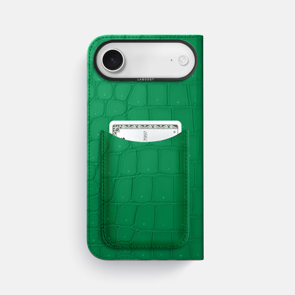 Folio Case with Card For iPhone 17 Air In Porosus Crocodile -3 | Cactus-Green-Black