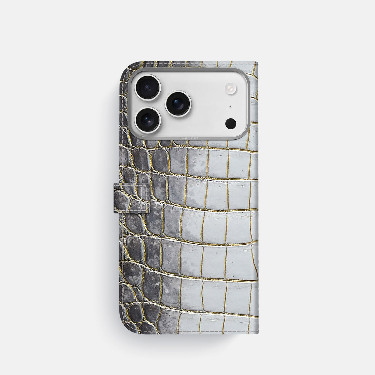 Folio Case with Clasp For iPhone 17 Pro In Himalayan Crocodile -3 | Gold-Steel