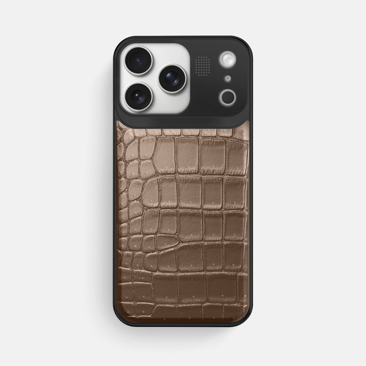 Metal Case For iPhone 17 Pro Max In Porosus Crocodile -1 | Fur-Brown-Black