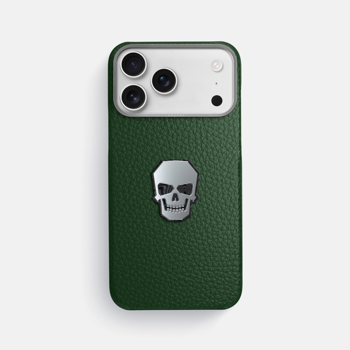 Classic Case With Titanium Skull For iPhone 18 Pro Max In Calf -1 | Dark-Green-Steel