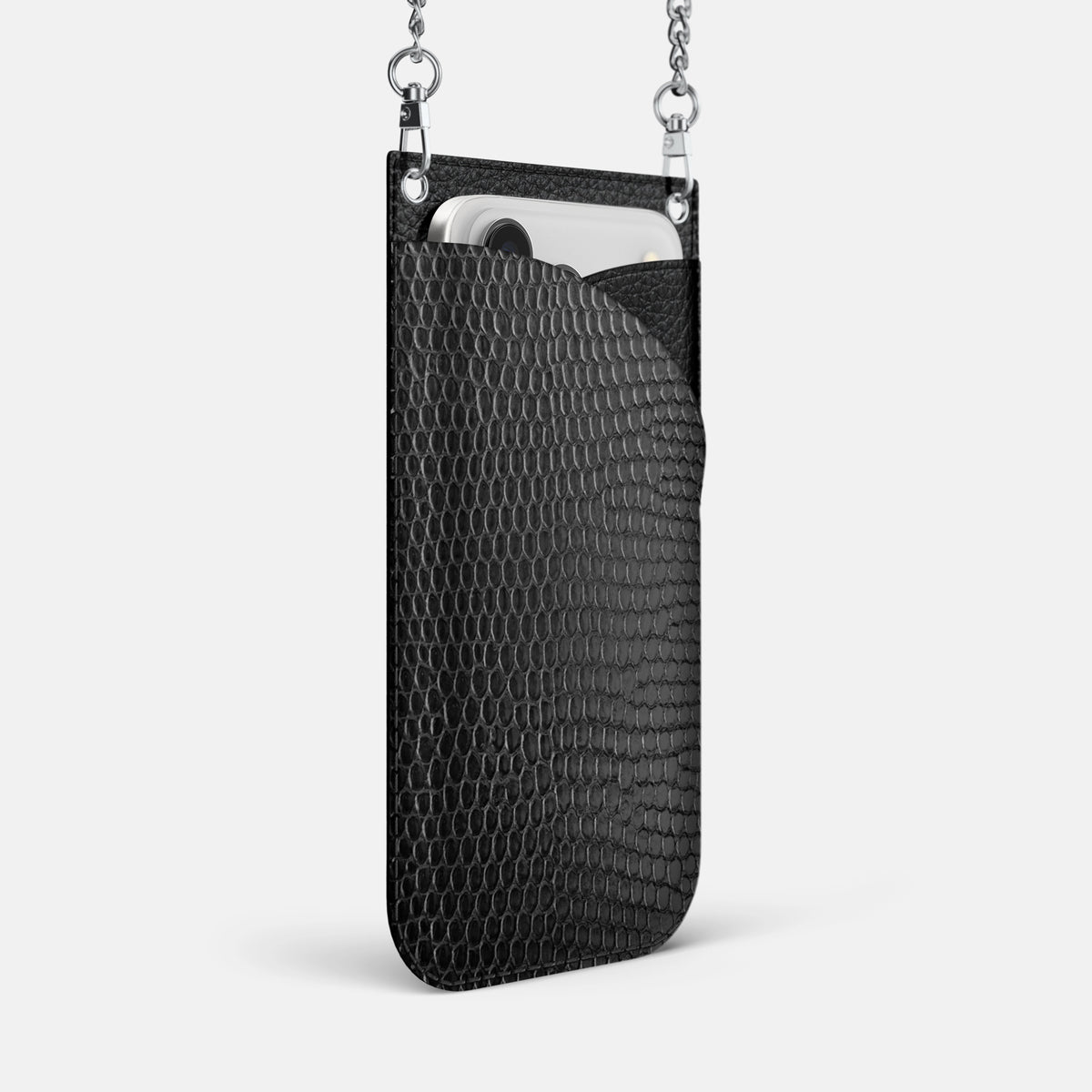 Crossbody Bag For iPhone 17 Pro Max In Lizard -2 | Black-Steel