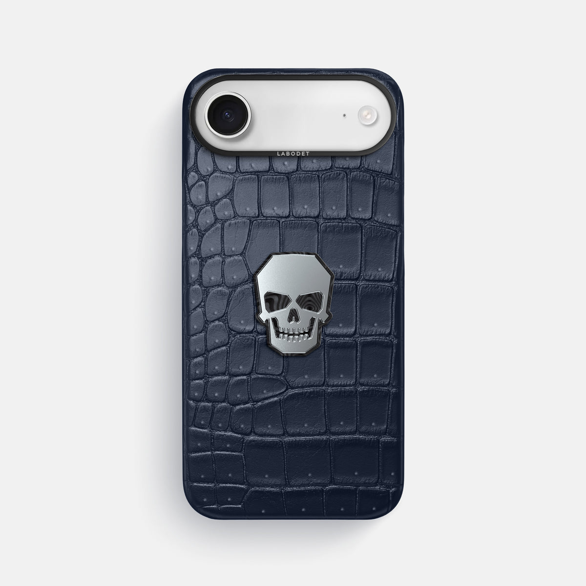 Classic Case With Titanium Skull For iPhone 17 Air In Porosus Crocodile -1 | Deep-Blue-Sea-Black