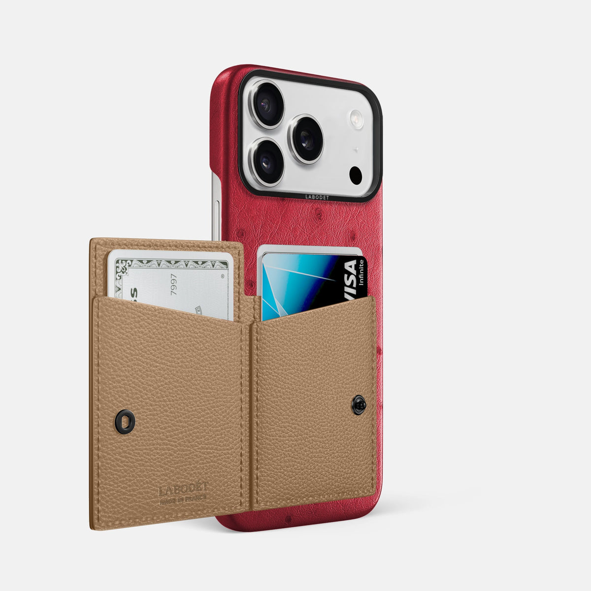 Bi-Fold Case For iPhone 18 Pro Max In Ostrich -2 | Red-Black