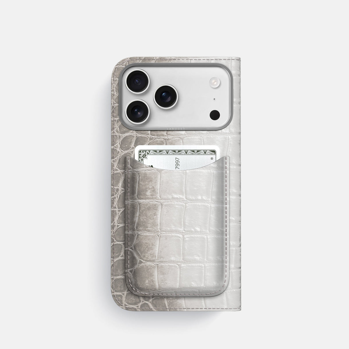 Folio Case with Card For iPhone 18 Pro In Himalayan Crocodile -3 | Grey-Steel