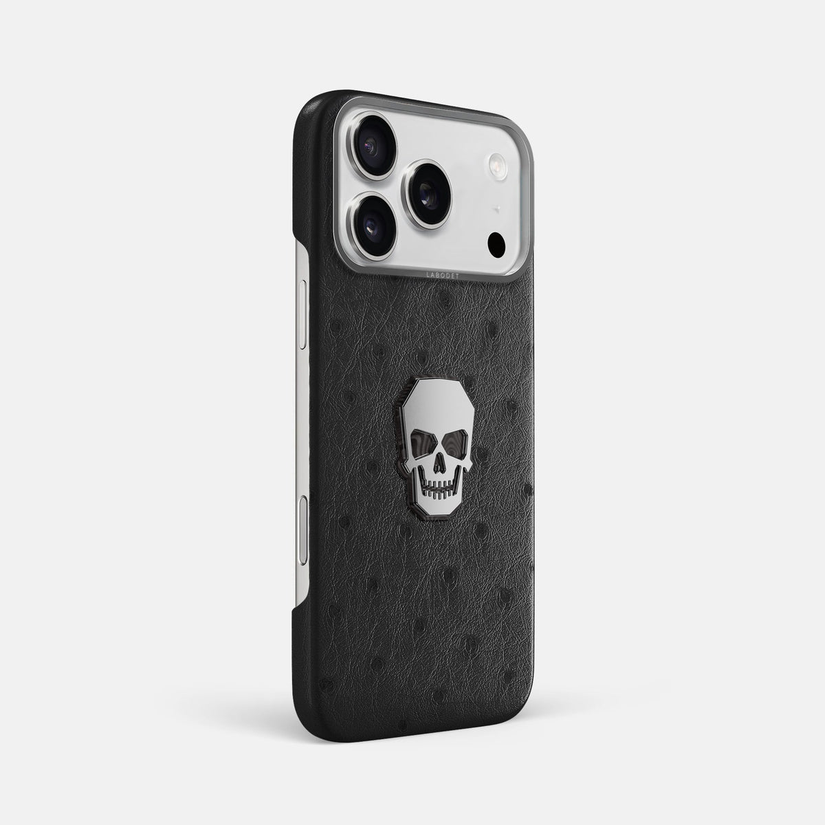 Classic Case With Titanium Skull For iPhone 18 Pro Max In Ostrich -2 | Black-Steel